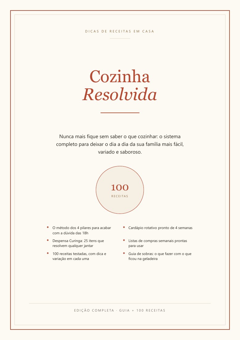 Capa do e-book Cozinha Resolvida, edição completa com guia e 100 receitas.